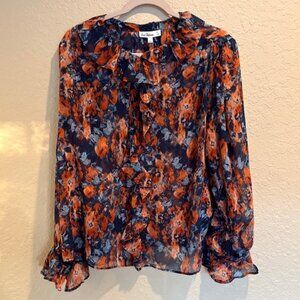 Sam Edelman Womens Jasleen Sheer Floral L Blouse Ruffle Button Camisole Boho NWT